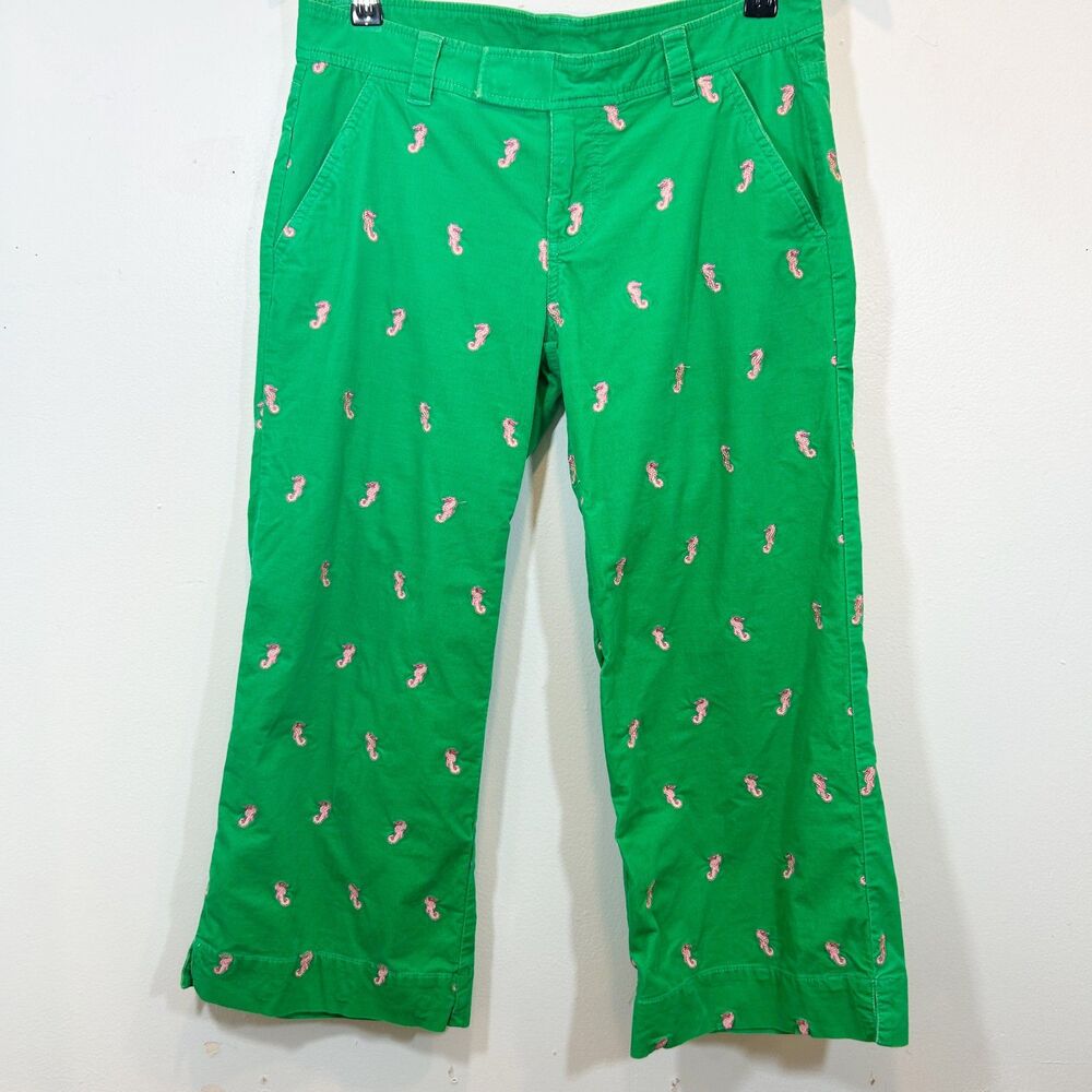 LILLY PULITZER Kelly Green Corduroy Seahorse Embroidered Pants Size 2 Cotton